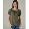 image:imageSCARLET DARKNESS Peasant Blouse for Women Off Shoulder Puff Sleeve Cotton Loose Summer TopsArmy Green