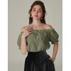 image:imageSCARLET DARKNESS Peasant Blouse for Women Off Shoulder Puff Sleeve Cotton Loose Summer TopsArmy Green