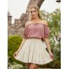 image:imageSCARLET DARKNESS Peasant Blouse for Women Off Shoulder Puff Sleeve Cotton Loose Summer TopsDusty Pink