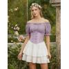 image:imageSCARLET DARKNESS Peasant Blouse for Women Off Shoulder Puff Sleeve Cotton Loose Summer TopsGrey Purple