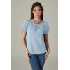 image:imageSCARLET DARKNESS Peasant Blouse for Women Off Shoulder Puff Sleeve Cotton Loose Summer TopsLight Blue