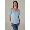 image:imageSCARLET DARKNESS Peasant Blouse for Women Off Shoulder Puff Sleeve Cotton Loose Summer TopsLight Blue