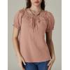 image:imageSCARLET DARKNESS Peasant Blouse for Women Off Shoulder Puff Sleeve Cotton Loose Summer TopsLight Brown