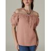 image:imageSCARLET DARKNESS Peasant Blouse for Women Off Shoulder Puff Sleeve Cotton Loose Summer TopsLight Brown