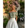 image:imageSCARLET DARKNESS Peasant Blouse for Women Off Shoulder Puff Sleeve Cotton Loose Summer TopsLight Green