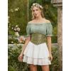 image:imageSCARLET DARKNESS Peasant Blouse for Women Off Shoulder Puff Sleeve Cotton Loose Summer TopsLight Green