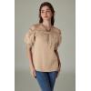 image:imageSCARLET DARKNESS Peasant Blouse for Women Off Shoulder Puff Sleeve Cotton Loose Summer TopsLight Khaki