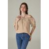 image:imageSCARLET DARKNESS Peasant Blouse for Women Off Shoulder Puff Sleeve Cotton Loose Summer TopsLight Khaki