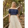 image:imageSCARLET DARKNESS Peasant Blouse for Women Off Shoulder Puff Sleeve Cotton Loose Summer TopsNavy