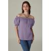 image:imageSCARLET DARKNESS Peasant Blouse for Women Off Shoulder Puff Sleeve Cotton Loose Summer TopsTaro Purple