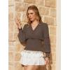 image:imageSCARLET DARKNESS Renaissance Shirt Women Boho Long Sleeve V Neck Smocked Peasant TopsChocolate