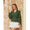 image:imageSCARLET DARKNESS Renaissance Shirt Women Boho Long Sleeve V Neck Smocked Peasant TopsDark Green