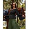 image:imageSCARLET DARKNESS Renaissance Shirt Women Peasant Blouse Bell Sleeve Off Shoulder Tops Pirate CostumeBlack