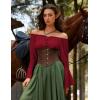 image:imageSCARLET DARKNESS Renaissance Shirt Women Peasant Blouse Bell Sleeve Off Shoulder Tops Pirate CostumeWine
