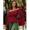 image:imageSCARLET DARKNESS Renaissance Shirt Women Peasant Blouse Bell Sleeve Off Shoulder Tops Pirate CostumeWine