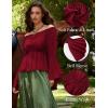 image:imageSCARLET DARKNESS Renaissance Shirt Women Peasant Blouse Bell Sleeve Off Shoulder Tops Pirate CostumeWine