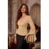 image:imageScarlet Darkness Bell Sleeve Tops for Women Renaissance Shirt Pirate Peasant BlouseKhaki
