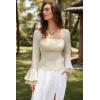 image:imageScarlet Darkness Long Sleeve Tops for Women Square Neck Shirts Fitted Fall Blouse Goth Victorian Tees Going Out ClothesLight Beige
