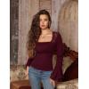 image:imageScarlet Darkness Long Sleeve Tops for Women Square Neck Shirts Fitted Fall Blouse Goth Victorian Tees Going Out ClothesWine