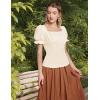 image:imageScarlet Darkness Peasant Tops for Women Vintage Puff Sleeve Square Neck Renaissance ShirtApricot