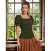 image:imageScarlet Darkness Peasant Tops for Women Vintage Puff Sleeve Square Neck Renaissance ShirtArmy Green