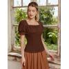 image:imageScarlet Darkness Peasant Tops for Women Vintage Puff Sleeve Square Neck Renaissance ShirtBrown
