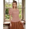 image:imageScarlet Darkness Peasant Tops for Women Vintage Puff Sleeve Square Neck Renaissance ShirtLight Pink