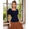 image:imageScarlet Darkness Peasant Tops for Women Vintage Puff Sleeve Square Neck Renaissance ShirtNavy