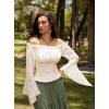 image:imageScarlet Darkness Renaissance Shirt Women Bell Sleeve Off The Shoulder Pirate Blouse Peasant Dressy TopBeige