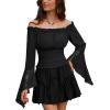 image:imageScarlet Darkness Renaissance Shirt Women Bell Sleeve Off The Shoulder Pirate Blouse Peasant Dressy TopBlack