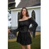 image:imageScarlet Darkness Renaissance Shirt Women Bell Sleeve Off The Shoulder Pirate Blouse Peasant Dressy TopBlack