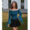 image:imageScarlet Darkness Renaissance Shirt Women Bell Sleeve Off The Shoulder Pirate Blouse Peasant Dressy TopBlue