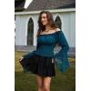 image:imageScarlet Darkness Renaissance Shirt Women Bell Sleeve Off The Shoulder Pirate Blouse Peasant Dressy TopBlue