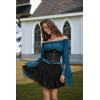 image:imageScarlet Darkness Renaissance Shirt Women Bell Sleeve Off The Shoulder Pirate Blouse Peasant Dressy TopBlue
