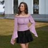 image:imageScarlet Darkness Renaissance Shirt Women Bell Sleeve Off The Shoulder Pirate Blouse Peasant Dressy TopPurple