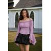 image:imageScarlet Darkness Renaissance Shirt Women Bell Sleeve Off The Shoulder Pirate Blouse Peasant Dressy TopPurple