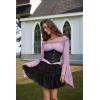 image:imageScarlet Darkness Renaissance Shirt Women Bell Sleeve Off The Shoulder Pirate Blouse Peasant Dressy TopPurple