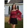 image:imageScarlet Darkness Renaissance Shirt Women Bell Sleeve Off The Shoulder Pirate Blouse Peasant Dressy TopRed