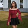 image:imageScarlet Darkness Renaissance Shirt Women Bell Sleeve Off The Shoulder Pirate Blouse Peasant Dressy TopRed