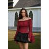 image:imageScarlet Darkness Renaissance Shirt Women Bell Sleeve Off The Shoulder Pirate Blouse Peasant Dressy TopRed