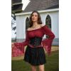 image:imageScarlet Darkness Renaissance Shirt Women Bell Sleeve Off The Shoulder Pirate Blouse Peasant Dressy TopRed