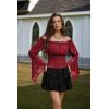image:imageScarlet Darkness Renaissance Shirt Women Bell Sleeve Off The Shoulder Pirate Blouse Peasant Dressy TopRed