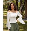 image:imageScarlet Darkness Renaissance Shirt Women Bell Sleeve Off The Shoulder Pirate Blouse Peasant Dressy TopWhite