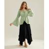 image:imageScarlet Darkness Renaissance Shirt Women Off Shoulder Bell Sleeve Tops Pirate Peasant BlouseLight Green