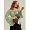 image:imageScarlet Darkness Renaissance Shirt Women Off Shoulder Bell Sleeve Tops Pirate Peasant BlouseLight Green