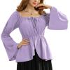 image:imageScarlet Darkness Renaissance Shirt Women Off Shoulder Bell Sleeve Tops Pirate Peasant BlouseLight Purple