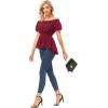 image:imageScarlet Darkness Renaissance Shirt Women Off Shoulder Short Sleeve Tops Summer Peasant Pirate Shirt Peplum Blouse Wine Red L