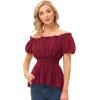 image:imageScarlet Darkness Renaissance Shirt Women Off Shoulder Short Sleeve Tops Summer Peasant Pirate Shirt Peplum Blouse Wine Red L