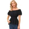 image:imageScarlet Darkness Renaissance Shirt Women Off Shoulder Short Sleeve Tops Summer Peasant Pirate Shirt Peplum BlouseBlack