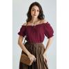 image:imageScarlet Darkness Renaissance Shirt Women Summer Off Shoulder Short Sleeve Peasant TopsWine Red